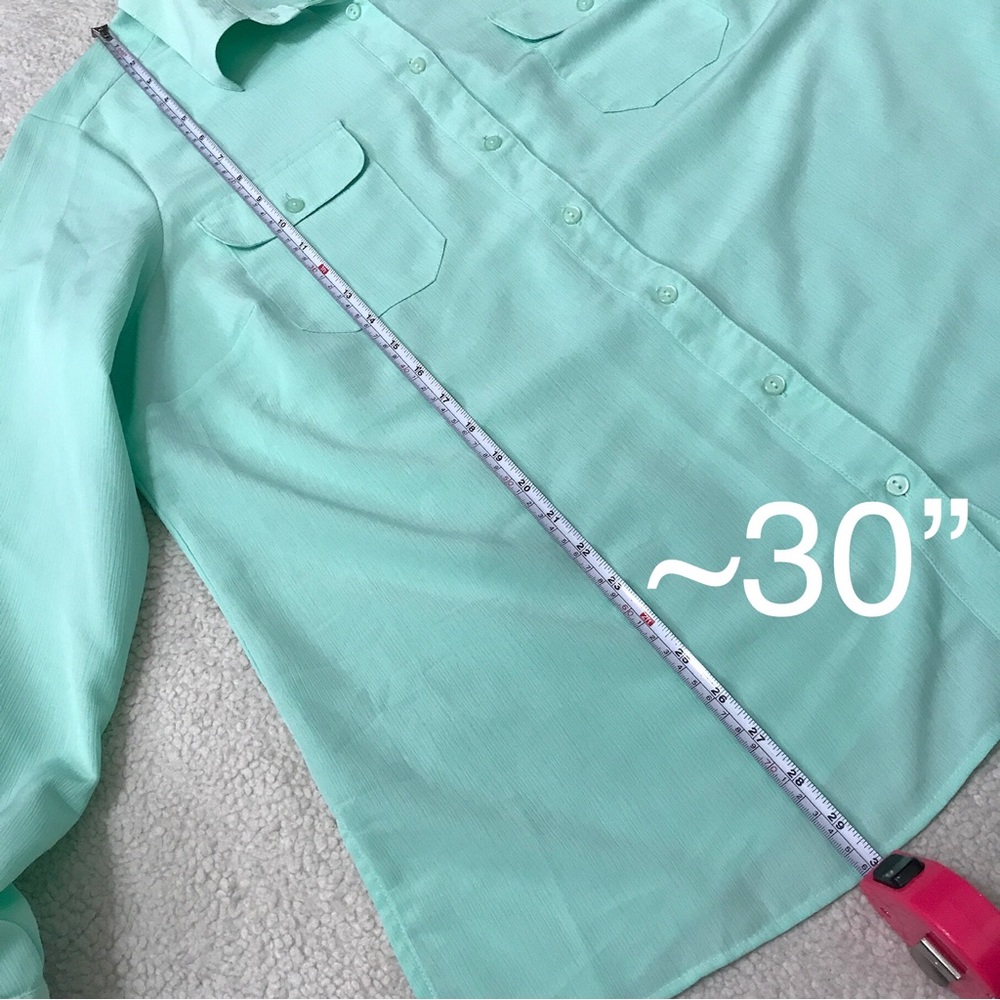Mint Green Long Sleeve Top Button Down Blouse Pit to Pit 25" Size 2X 🚨 - Picture 6 of 13